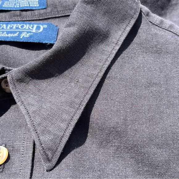 Stafford Linen Blend Relaxed Fit Black Button Up Short Sleeve Shirt XLT - Picture 5 of 10